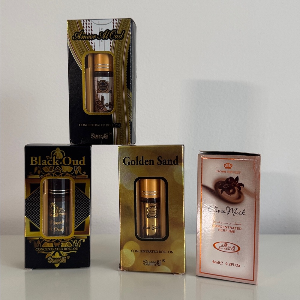 Surrati Perfume Oil Set 4 pc new Choco
musk Golden Sand Ameer All oud Black oud